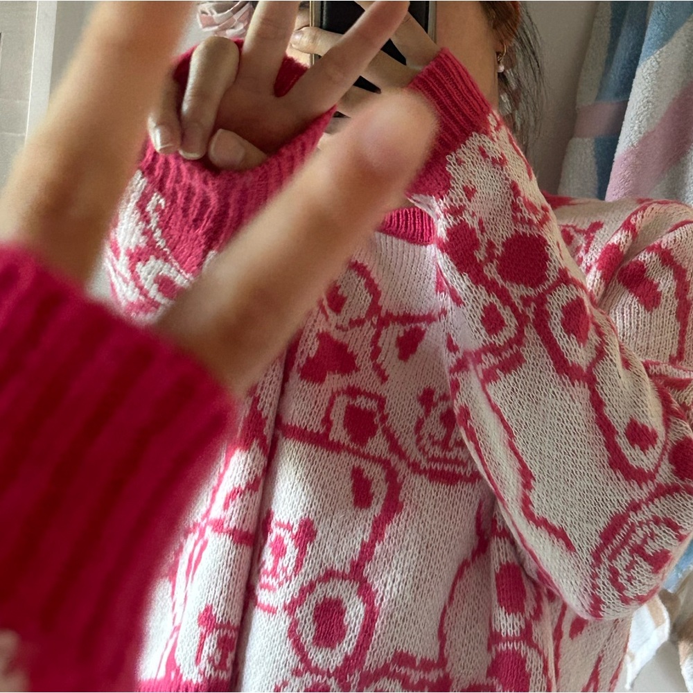 Cute Kawaii Graphic Print Pink Cotton Emporium Pink Crew Neck Pullover Sweater